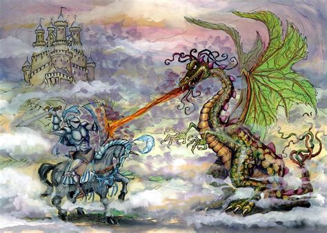 Knights n Dragons Painting by Kevin Middleton - Pixels