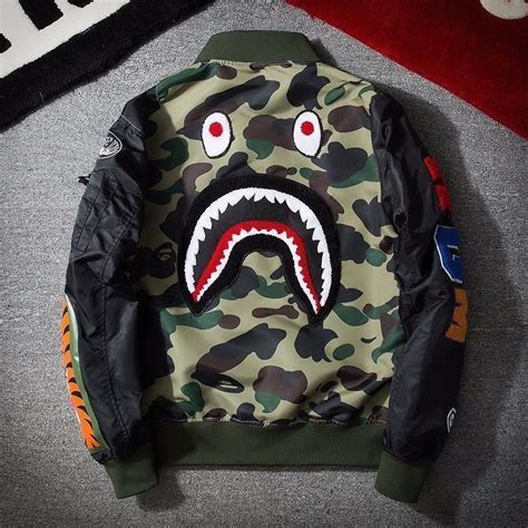 Japan Zip Aape Jacket Men Bape Shark Head MA1 Army Flight Bomber Camouflage Coa #fashion # ...