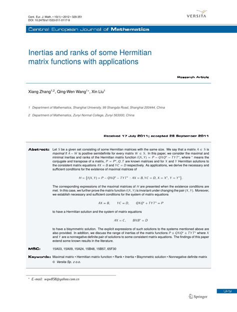 (PDF) Inertias and ranks of some Hermitian matrix functions with applications - DOKUMEN.TIPS