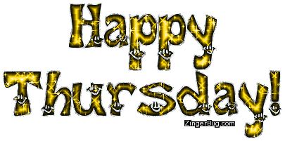 Happy Thursday Yellow Glitter Smiley Text Glitter Graphic, Greeting, Comment, Meme or GIF