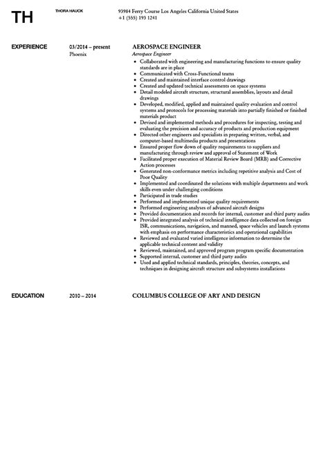 Aerospace Engineer Resume Sample | Velvet Jobs