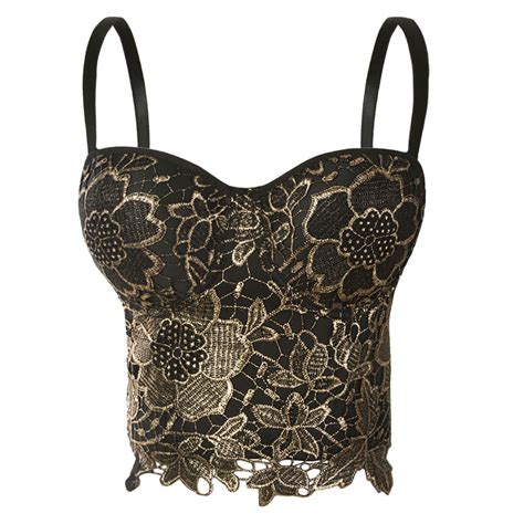 Gold Embroidery Women Lace Bustier Top Free Shipping Worldwide | FANCYMAKE