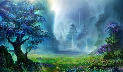 Enchanted Temple Landscape - HD Wallpaper