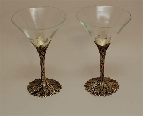 Grey Goose Pewter Martini Stem Glasses Lot of 2 Vine Base 6 3/4″ Tall Cocktail | Martini ...