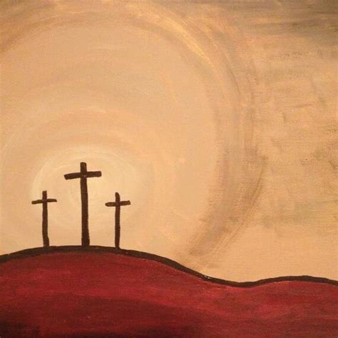 Items similar to Acrylic Painting on Canvas. 3 wooden crosses on hill. Burnt red, brown, tan. on ...