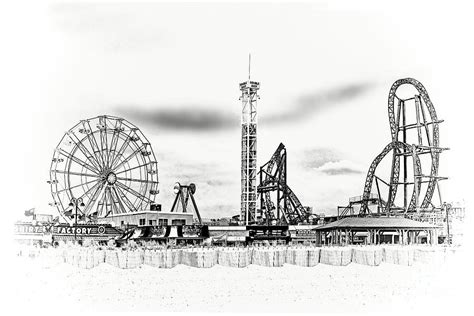 Ocean City NJ Boardwalk Rides in Black and White Photograph by Regina Geoghan