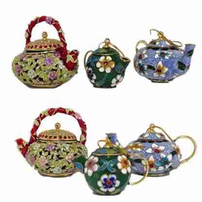 Miniature Teapot Ornaments Enamel SET/3