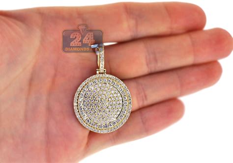 Mens Diamond Round Medallion Pendant 10K Yellow Gold 3.21 ct