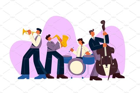 Cartoon jazz band play music on – MasterBundles