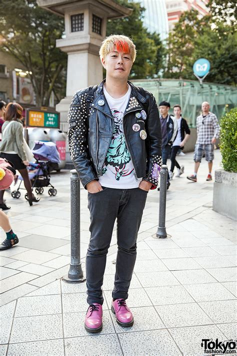 Punk-meets-Akihabara Leather Biker Jacket & Pink Dr. Martens in Harajuku – Tokyo Fashion