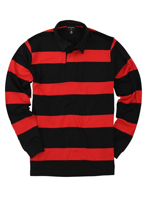 Men's Long Sleeve Big Striped Rugby Polo (Red / Black, Medium) - Walmart.com