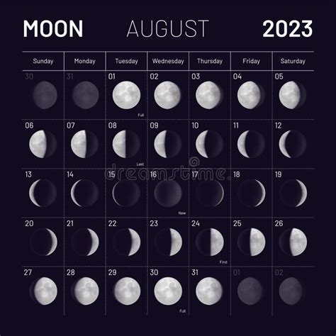 August Lunar Calendar for 2023 Year, Monthly Cycle Planner Stock Vector ...