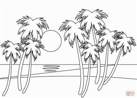 Beach Sunset Coloring Page - Coloring Home