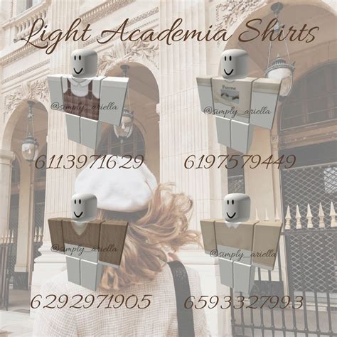 Light Academia Shrits! 🏛 Bloxburg Codes! | Bloxburg decal codes, Roblox codes, Coding clothes