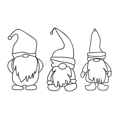 Doodle illustration with gnome outline christmas. Vector gnomes ...