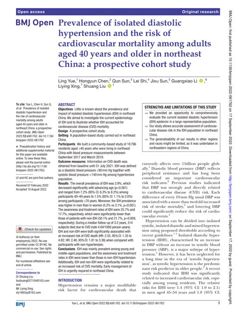 (PDF) Prevalence of isolated diastolic hypertension and the risk of cardiovascular mortality ...