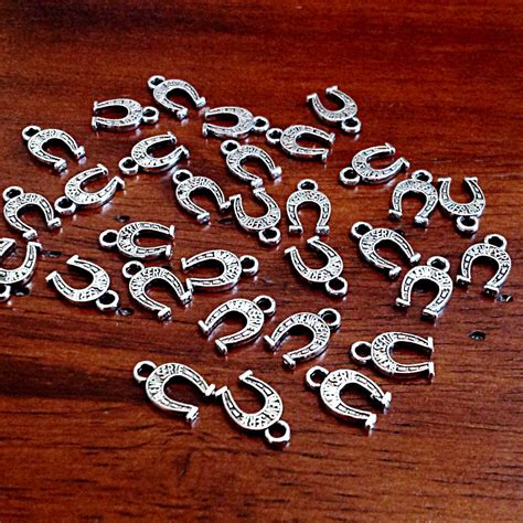 Bulk 50 Silver Horseshoe Charms Antique Silver Charms