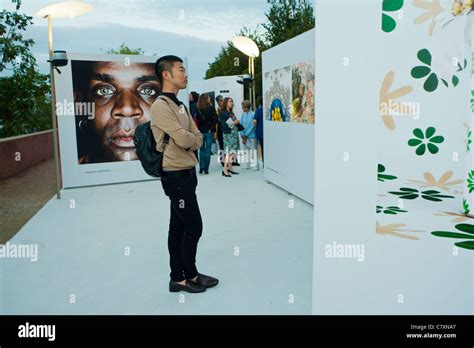 Paris, France, Young Chinese man art museum Visiting Outdoor Photography Exhibit along Seine ...