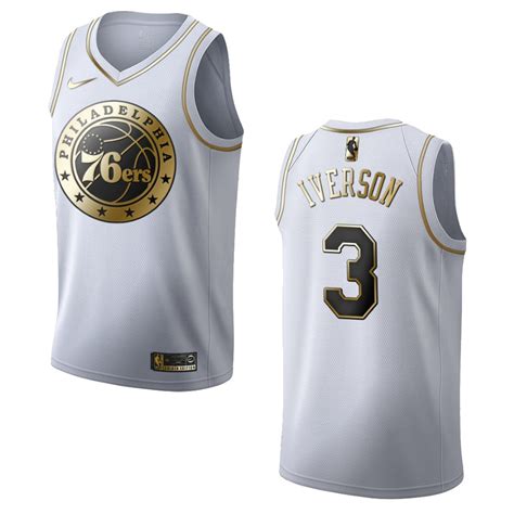 Men’s Philadelphia 76ers #3 Allen Iverson Golden Edition Jersey – White ...