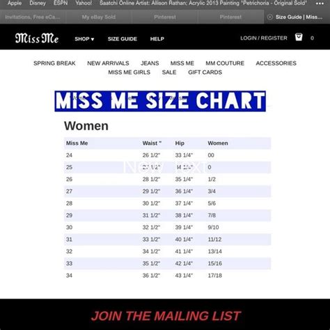 miss me size conversion chart Sizing chart for miss me jeans