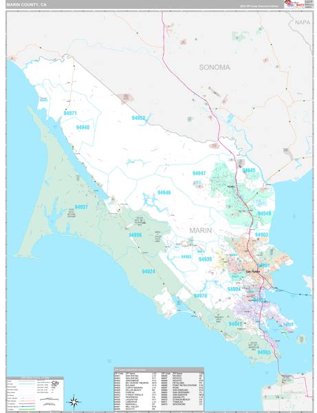 Marin County, CA Wall Map Premium Style by MarketMAPS - MapSales