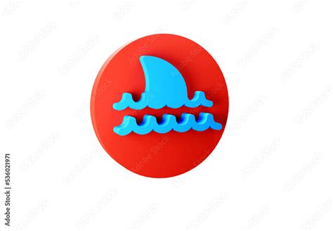 Shark warning sign in blue and red color. Dangerous sea life icon. Shark dorsal fin in the sea ...