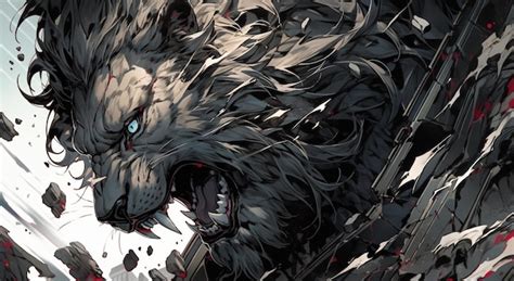 Premium Photo | Anime art of a wolf with a bloody face and a sword