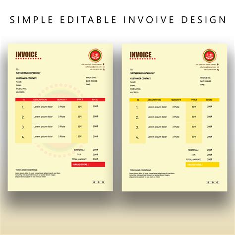 Unique Editable Invoice Design Template for Restraurent - MasterBundles