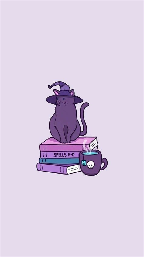 Purple Cat on Books with Witchy Vibes