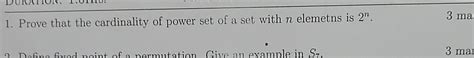 1. Prove that the cardinality of power set of a set | Chegg.com