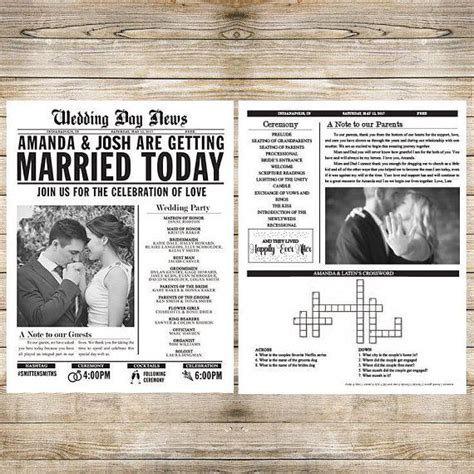 Printed Wedding Newspaper Program or Invitation Fully Customizable ...