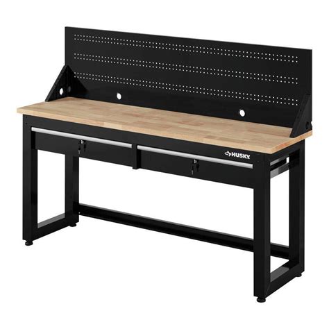 Husky G7202S-US 6 ft. Solid Wood Top Workbench in Black with Pegboard and 2 Drawers | Bigbigmart.com