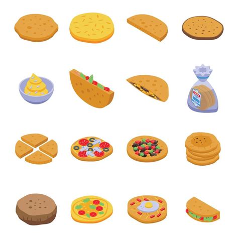 Pita bread icons set, isometric style 8454133 Vector Art at Vecteezy