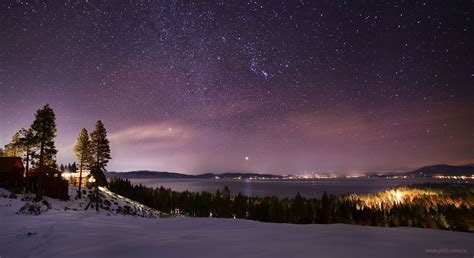 Vibrant winter stars over Lake Tahoe, a week ago. That's Sirius's ...