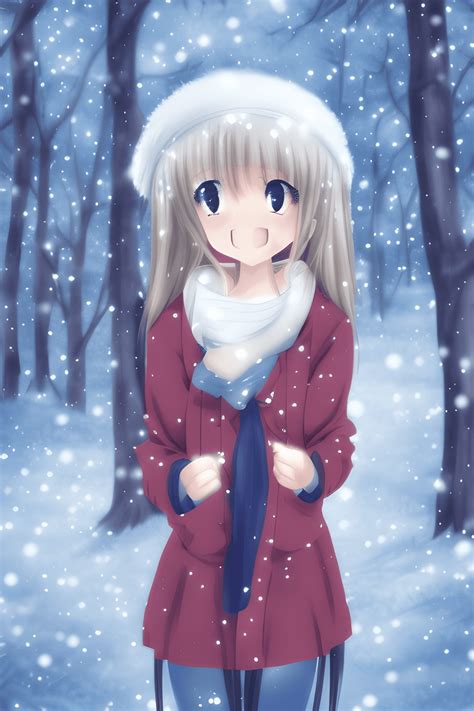 Cute Anime Girl in Winter Forest · Creative Fabrica