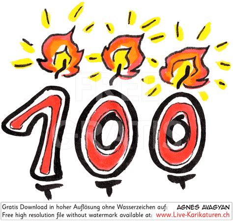 Schrift Zahlen Kerze 100 Jahre — www.Live-Karikaturen.ch