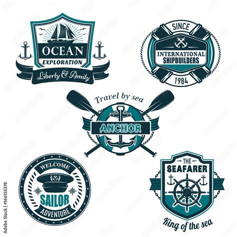 Vector nautical heraldic icons of seafarer sailing Stock Vector | Adobe ...