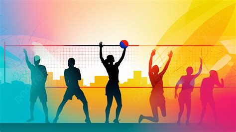 Volleyball Game Sport Flat Background Illustration, Silhouette, Color ...