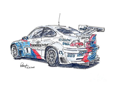 BMW M3 GTR Racecar Ink Drawing and Watercolor Drawing by Frank Ramspott - Fine Art America