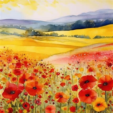 Premium AI Image | a painting of a field of poppies.