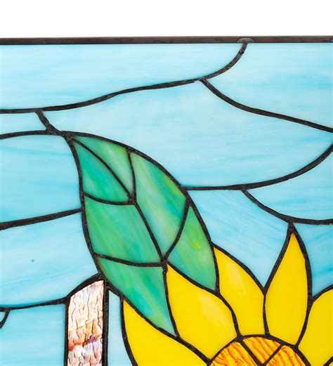 Stained Glass Sunflower Art Panel with Metal Frame and Chain | Wind and Weather