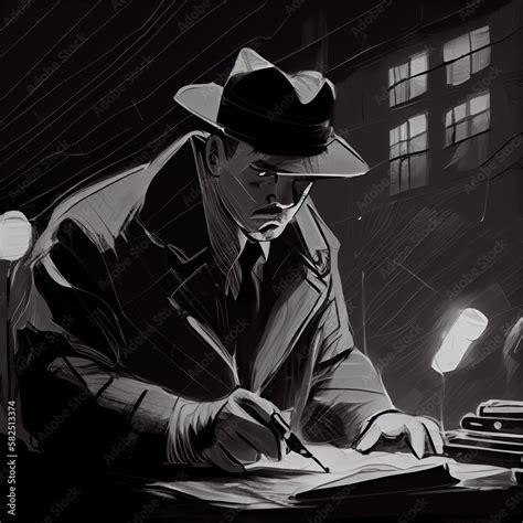 A detective investigates a case in the dark in a hat and cape. Retro Movie Character. Generative ...