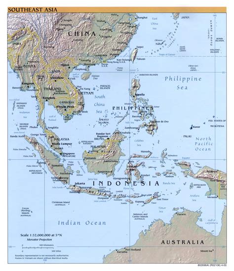 Large detailed political map of Southeast Asia with relief – 2000 ...