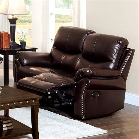 Furniture of America Norfolk Bonded Leather Loveseat with Nailhead Trim - Rustic Dark Brown ...