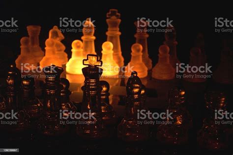 Orange Glowing Chess Set Stock Photo - Download Image Now - Backgrounds, Chess, Crystal ...