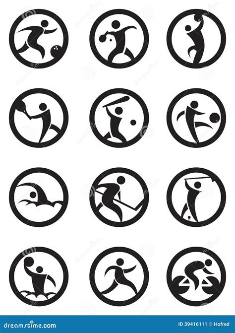 Circle Sports Icons in Black and White Stock Vector - Illustration of ...