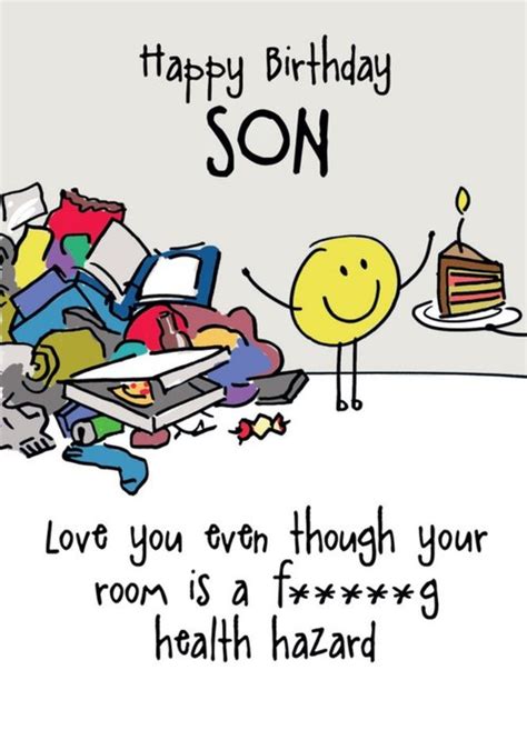 Illustration Of A Yellow Character In A Messy Room Funny Son's Birthday ...