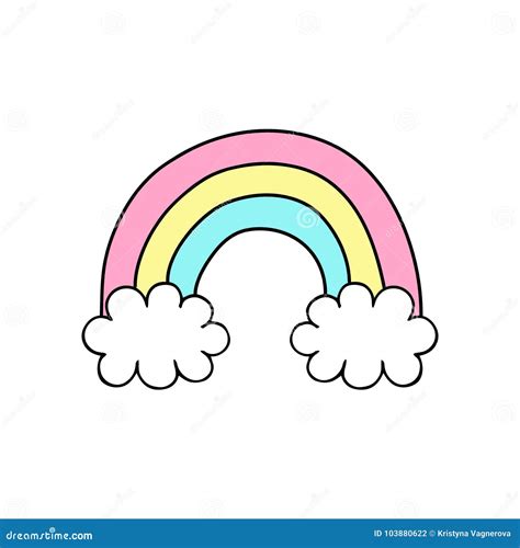 Cute Hand Drawn Colorful Rainbow with Clouds Stock Vector - Illustration of design, rainbow ...