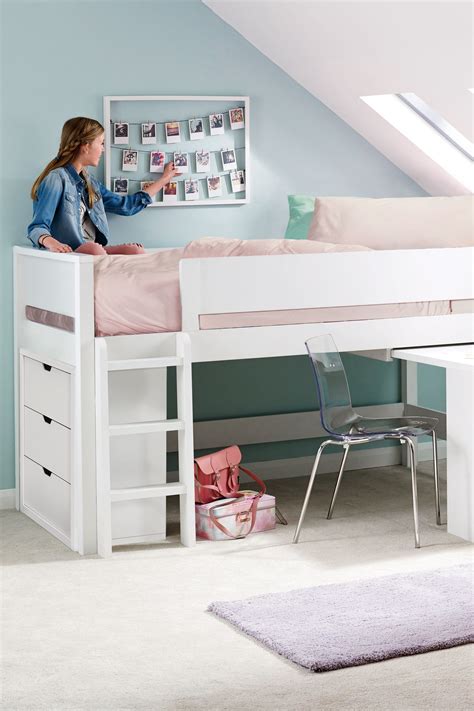 Next Compton Mid Sleeper Single Bed Frame with Desk - White Girls Single Bed, Bed For Girls Room ...