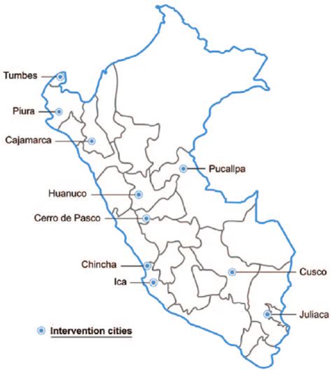 Map of Peru with the location of the 10 intervention cities (each city ...